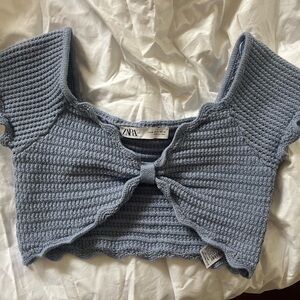 Zara Women Blue/ Grey Woven Crop top